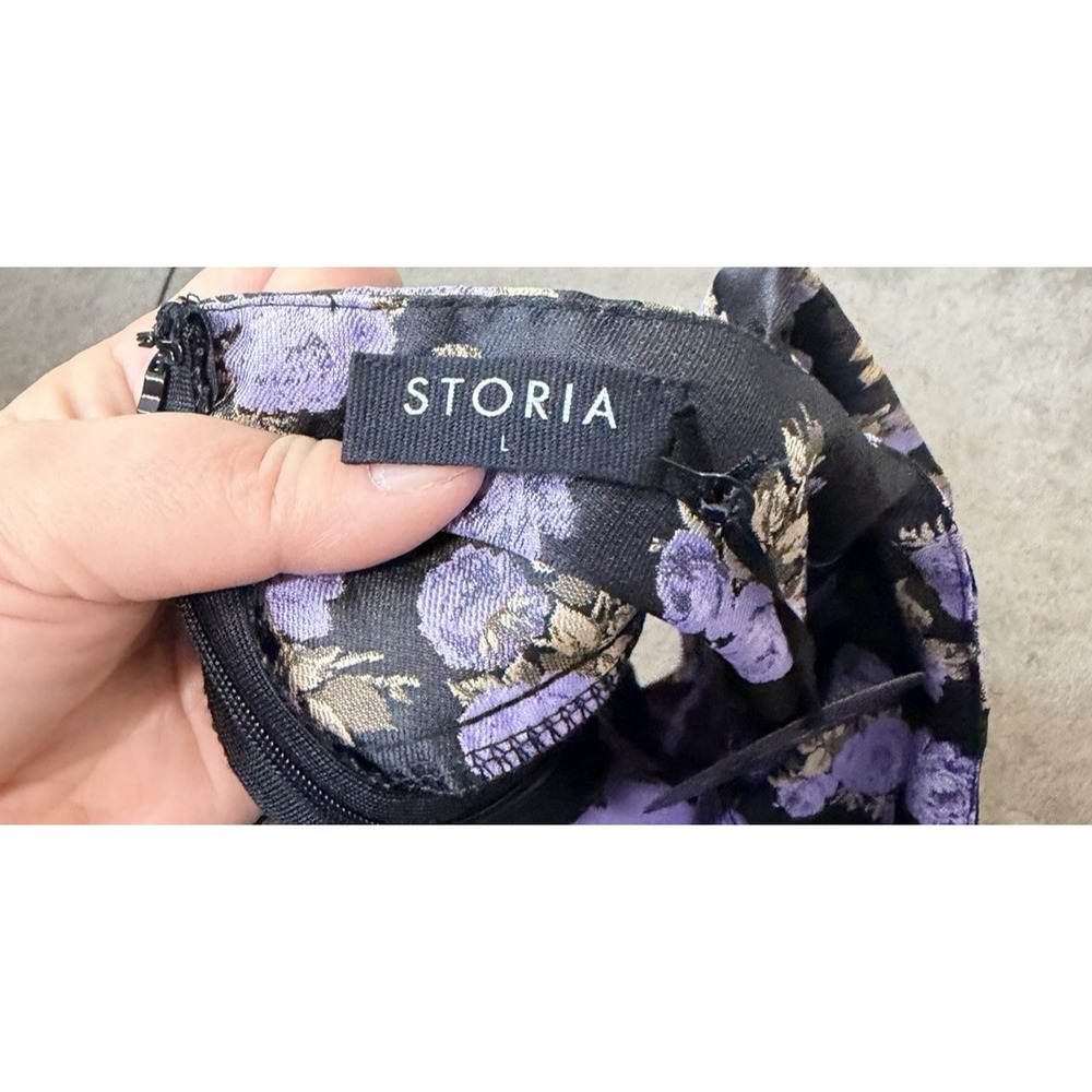 Storia Purple Rose Floral Satin Jacquard Romper Black Large NEW Coquette Brunch - Picture 9 of 10